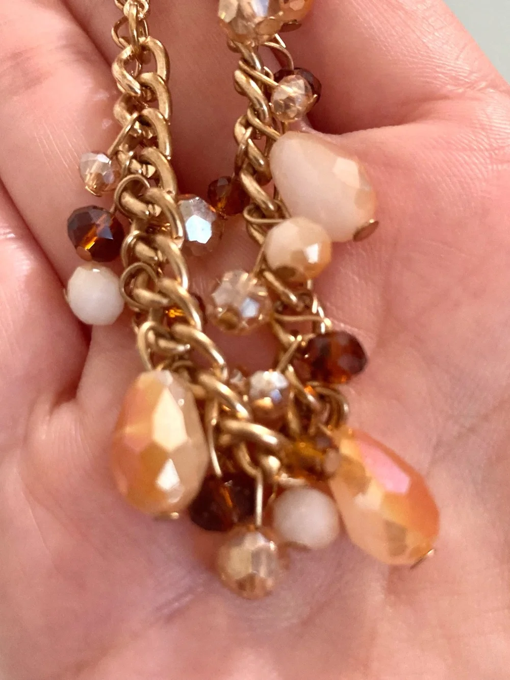 Gold tone Chain beaded Bracelet with Peach and Amber colored Beads jewelry